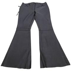 DOLCE&GABBANA Pant Black Leather Faux Lace Up Leg 40 / 6 1