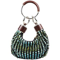 Chloe NWT Brown Turqouise Leather Heavily Beaded Bracelet Ring Mini Hobo Bag