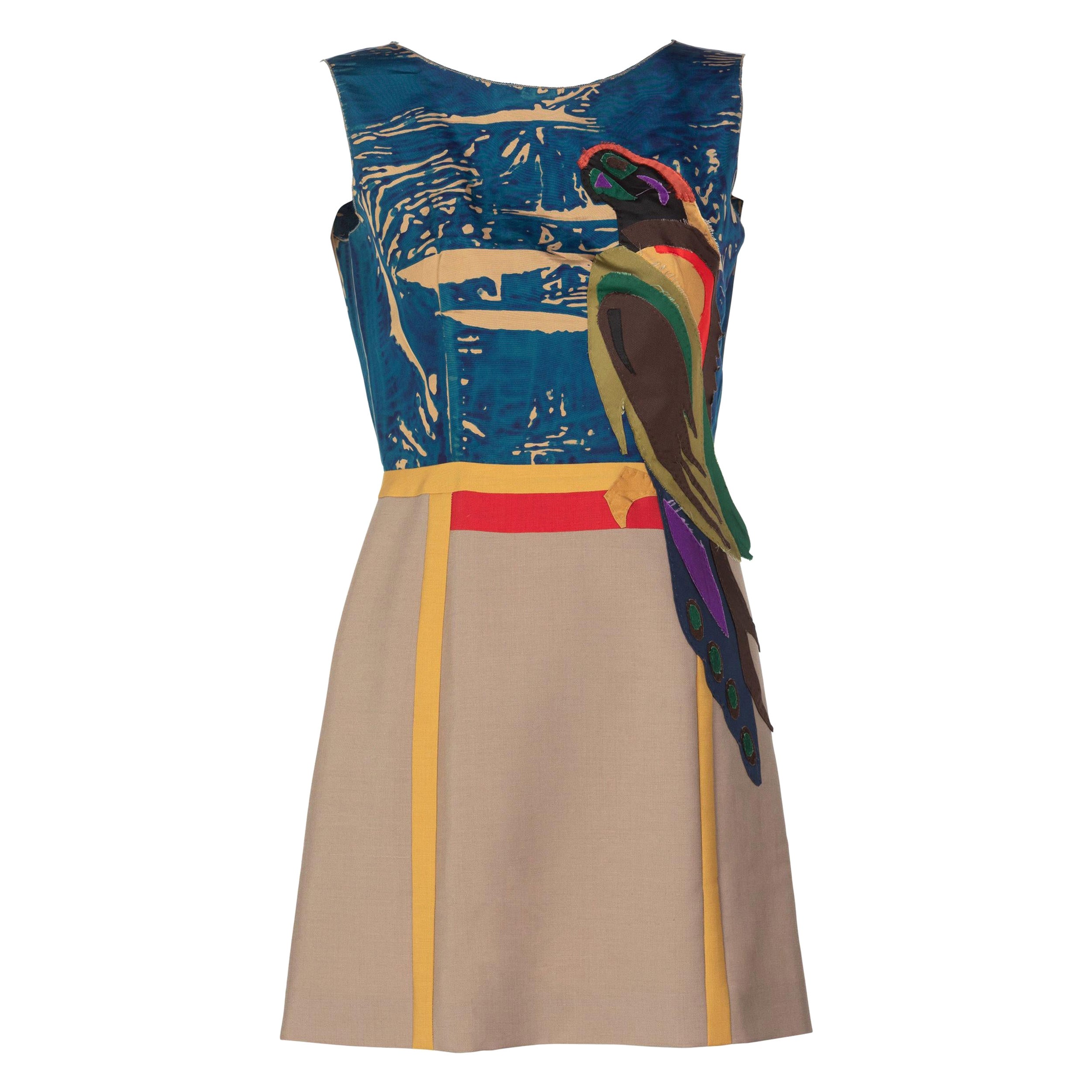 Prada Sleeveless Silk Mohair Parrot Applique Dress Runway, 2005 For Sale