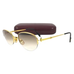 Retro New Cartier Cabochon Half Frame 52mm Sunglasses 18k Gold Sunglasses France