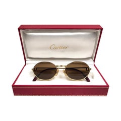 New Vintage Cartier Oval St Honore Gold 51mm 18k Plated Sunglasses France