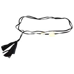 Max Mara Black Leather Tassel & MOP Wrap Belt sz L