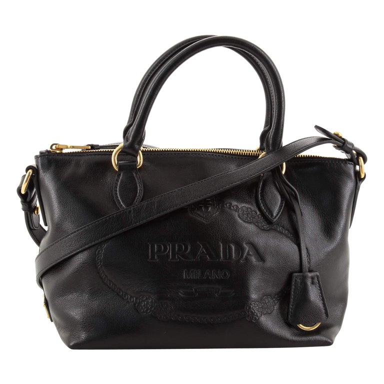 Prada Embossed Logo Convertible Tote Glace Calf Small For Sale at 1stDibs