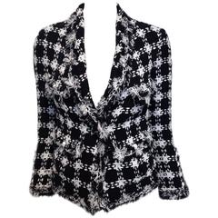 Chanel Black and White Tweed Jacket Size 38 (6)