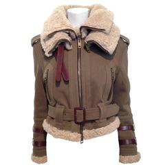 Burberry Prorsum Olive Wool Shearling Bomber Jacket Size 38 (2)