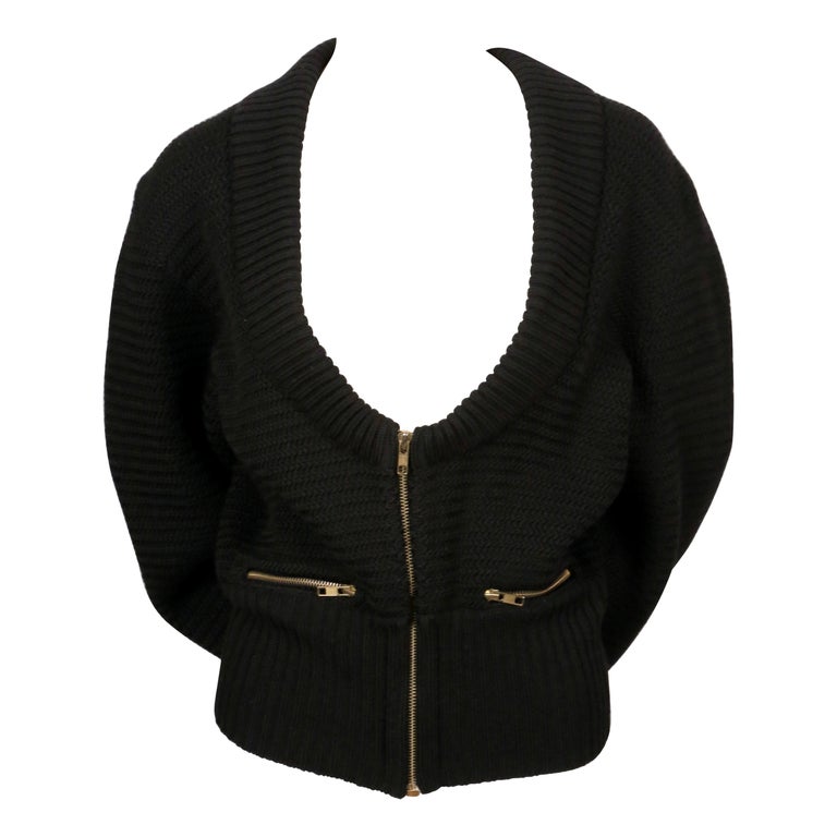 1986 AZZEDINE ALAIA heavy knit black RUNWAY cardigan sweater coat with