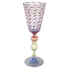 Murano Signed Venetian Italian Vintage Hand Blown Glass Goblet 