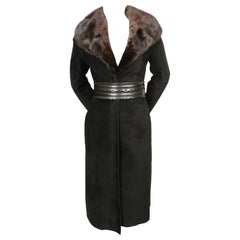 1980's LANVIN black suede coat with mink collar