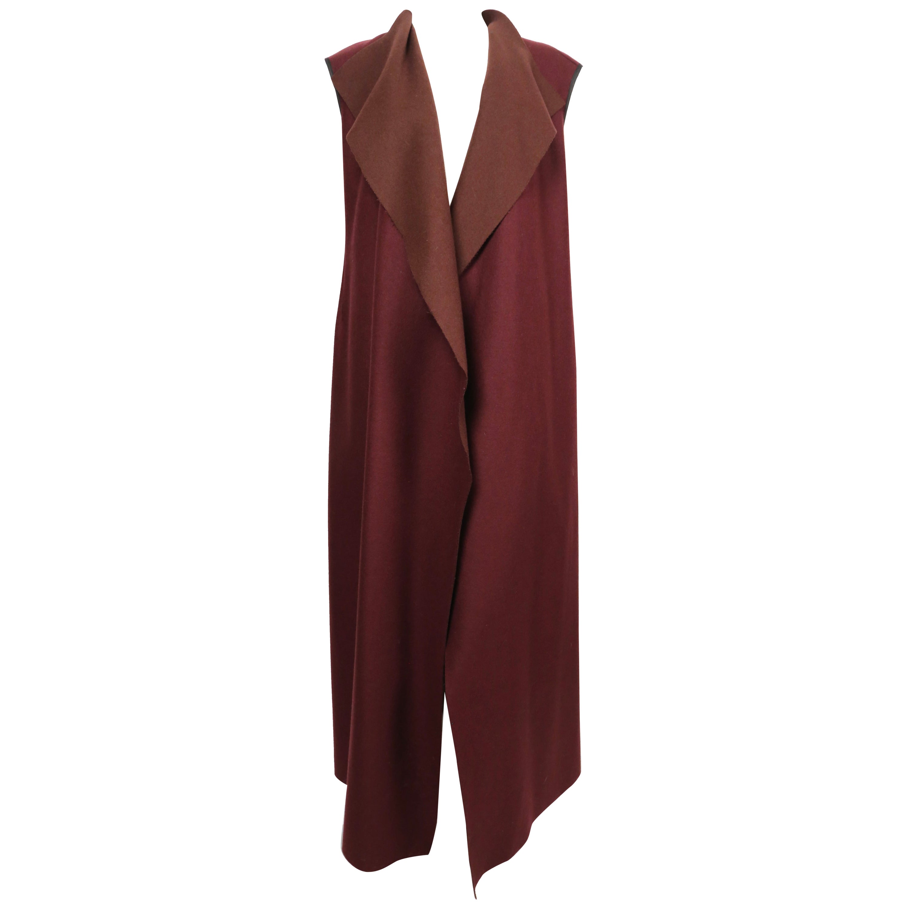 1990's DRIES VAN NOTEN maxi length burgundy wool sleeveless coat