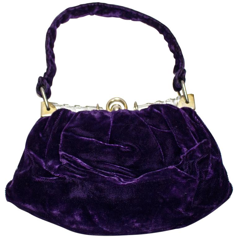 30s Purple Velvet Evening Purse with Lucite Frame at 1stDibs