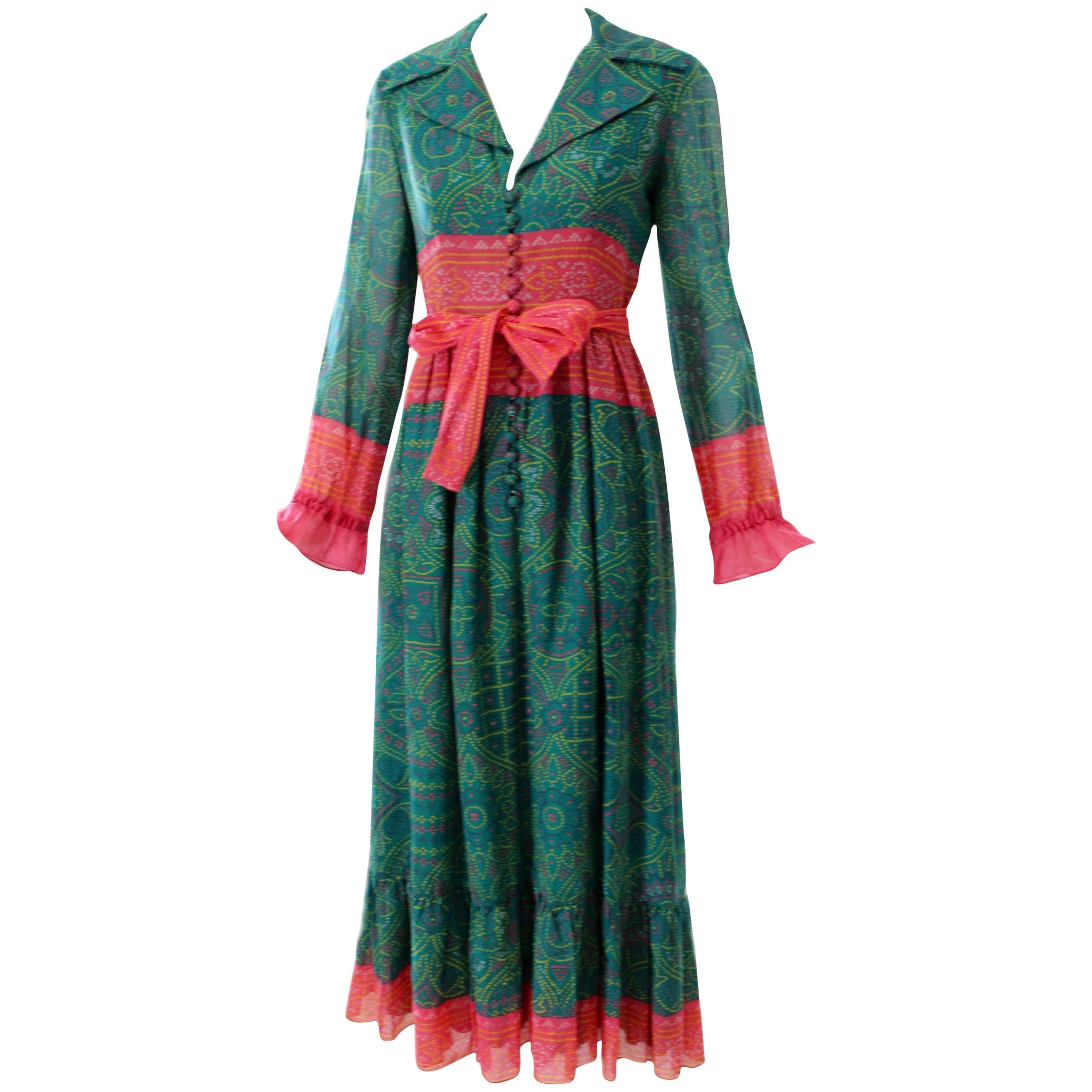 1970s Oscar de la Renta Printed Peasant Dress 