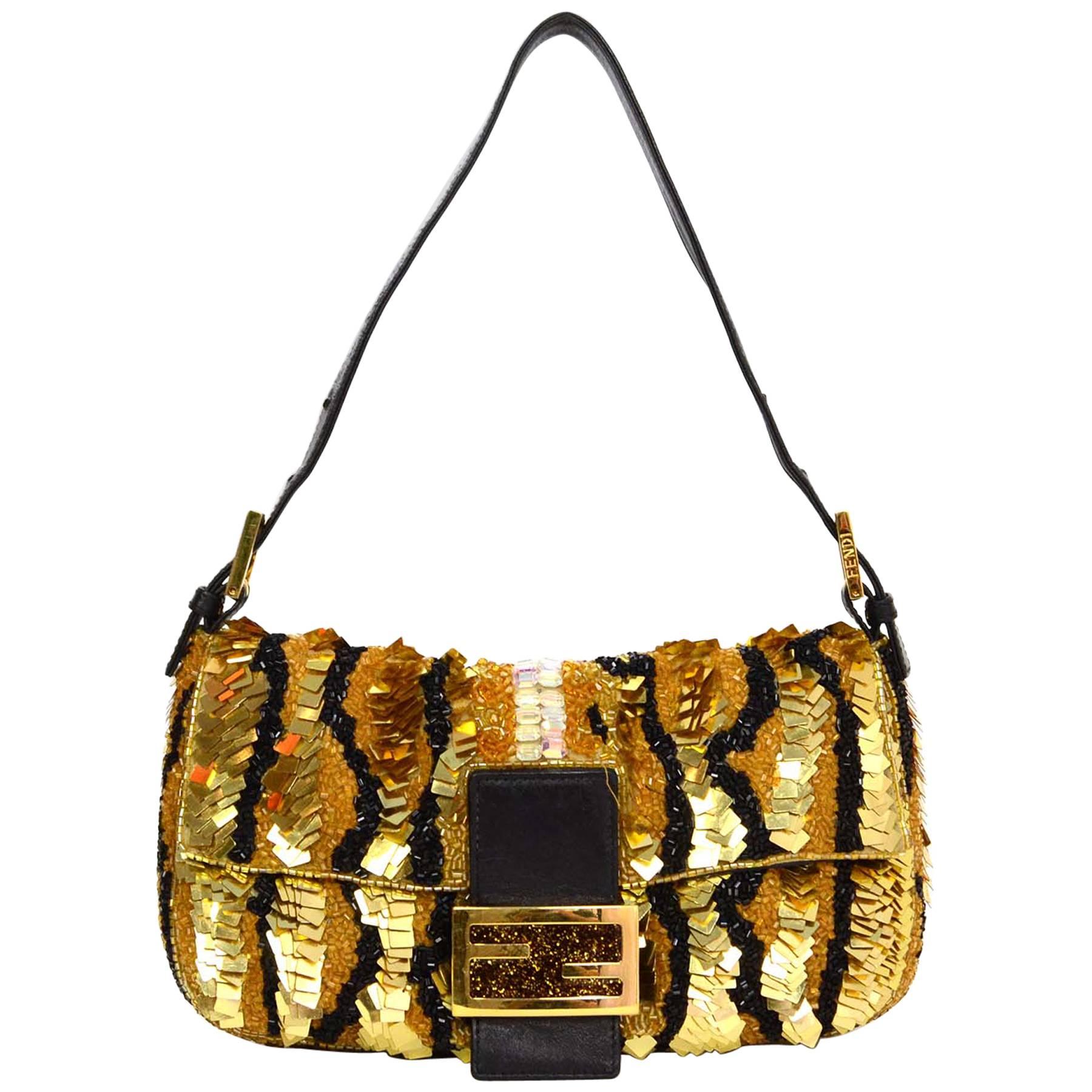 Fendi Baguette à paillettes or et noir GHW