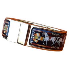 Hermès Vintage Enamel Clic Bracelet Horses Print Gold Hdw 