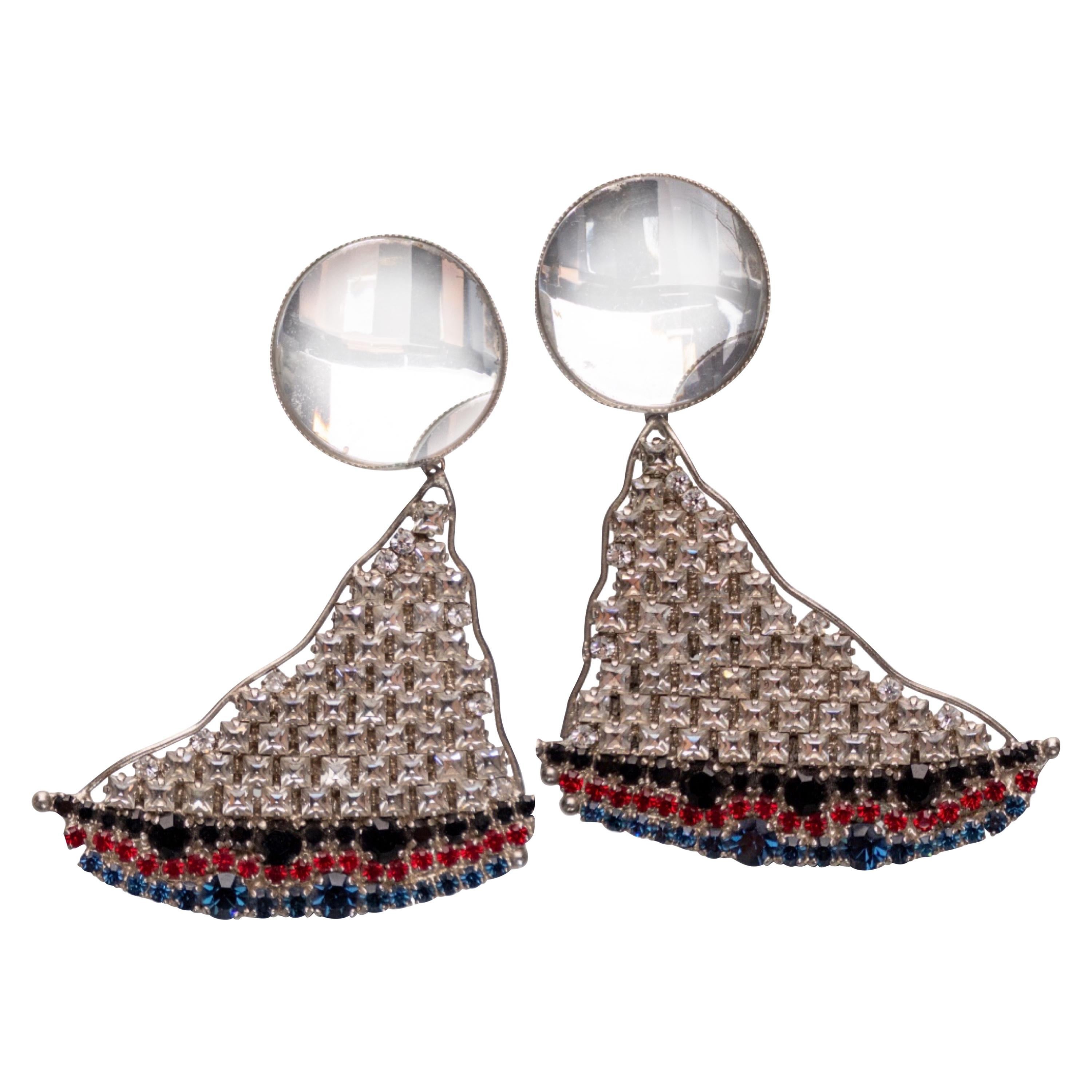 Yves Saint Laurent Crystal Sailboat Earrings Rare Collectors YSL, 1988 For Sale