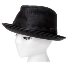 Vintage Hermes Clémence Leather Hat in Black Taurillon