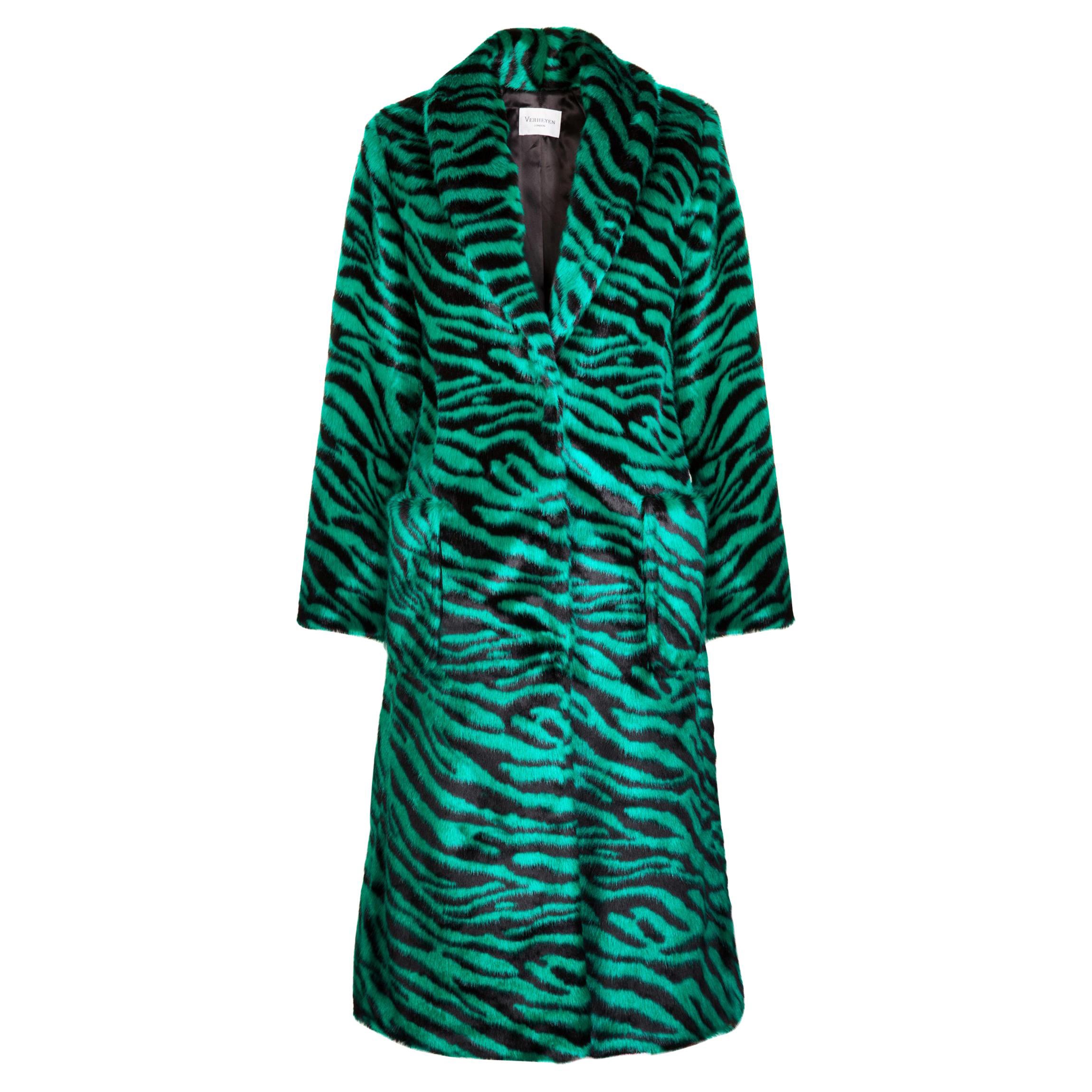 Verheyen London Esmeralda Faux Fur Coat in Emerald Green Zebra Print size uk 10 For Sale