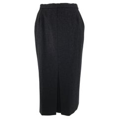 Chanel Charcoal Wool Kick Pleat Front Pocket Pencil Skirt Vintage