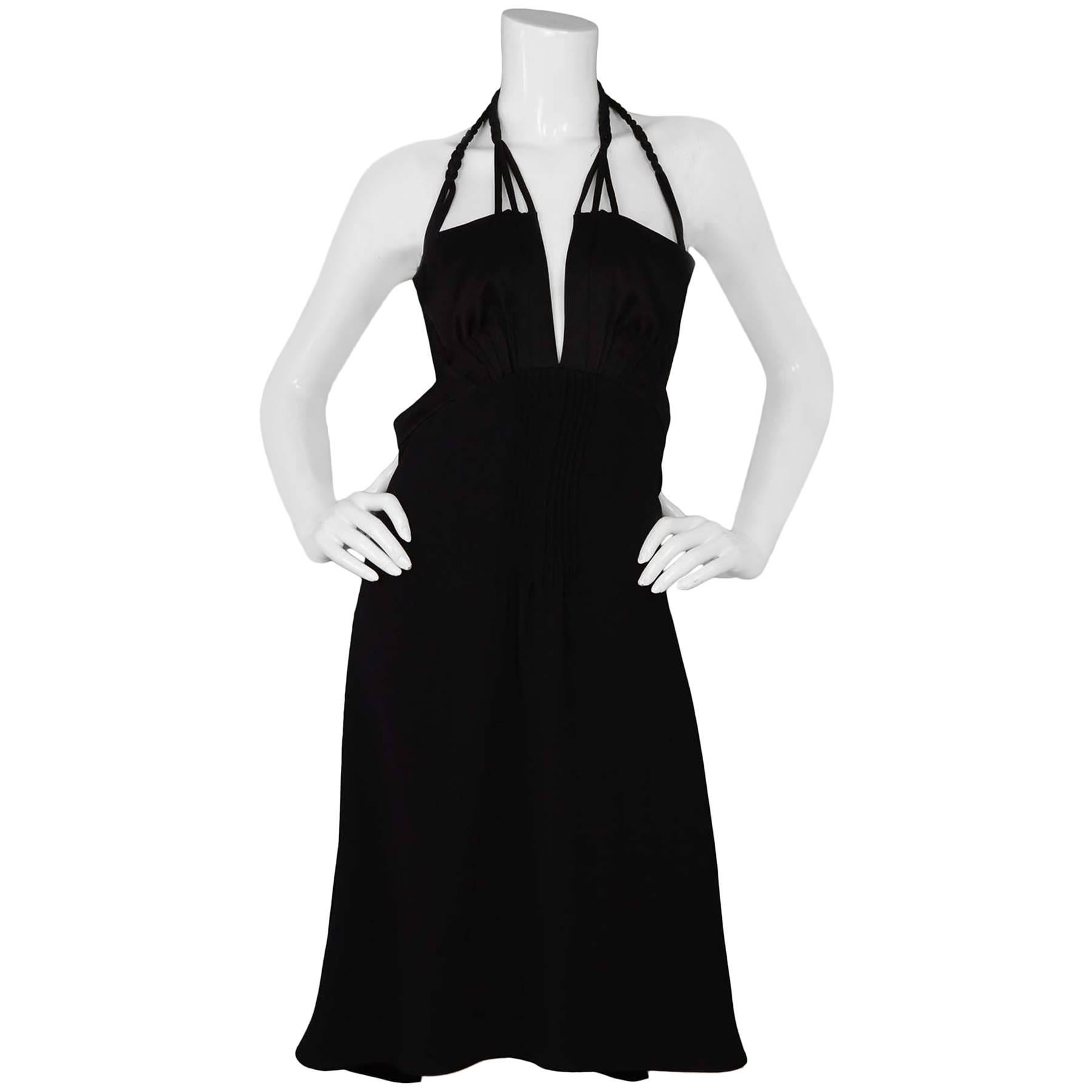 Miu Miu Black Silk Halter Neck Pleated Dress sz 40