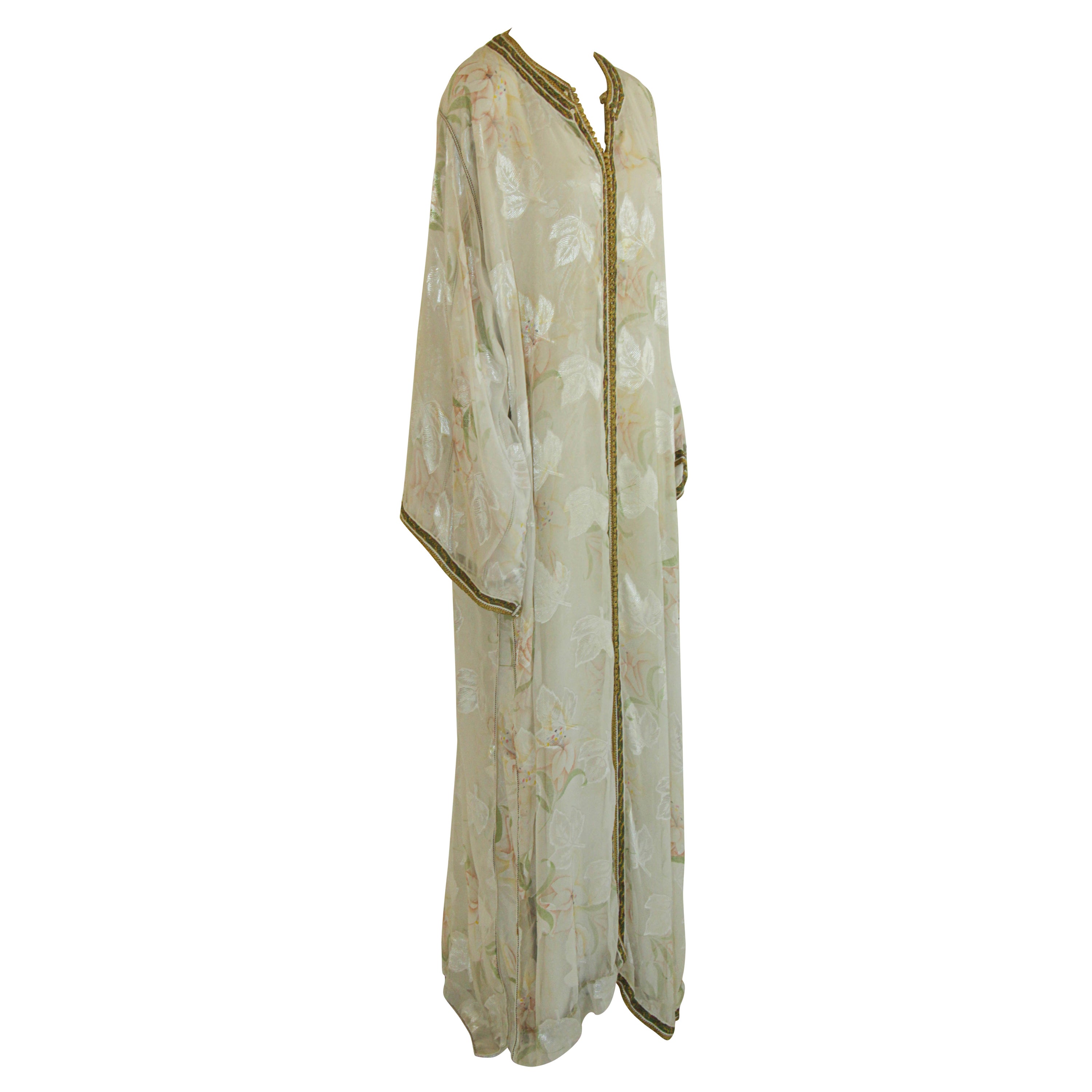 Moroccan White Floral Caftan Set For Sale