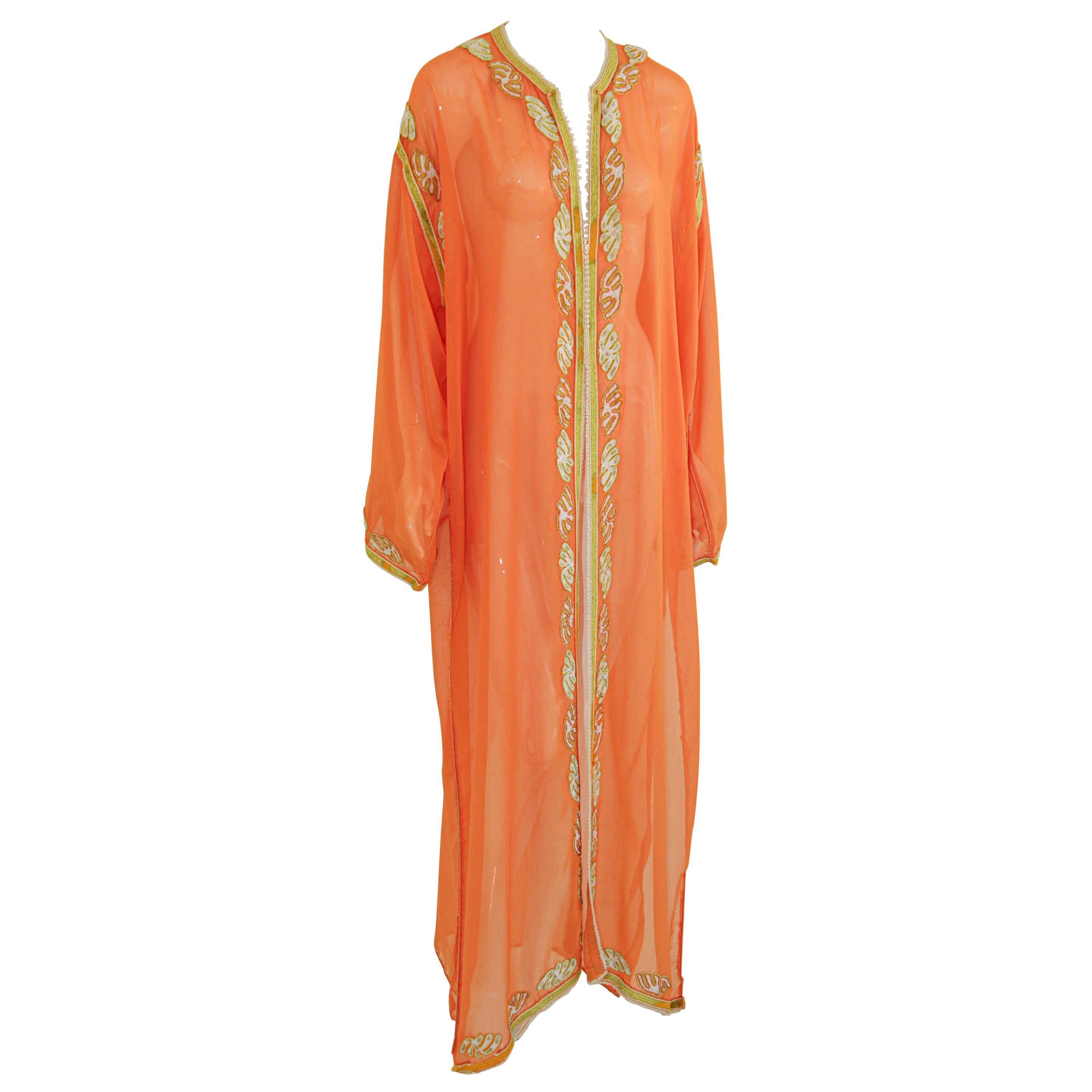 Moroccan Orange Silk Caftan Maxi Dress