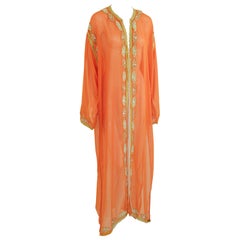 Moroccan Orange Silk Caftan Maxi Dress