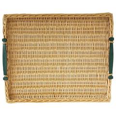 HERMES Rattan Tray Green Leather Handles rare