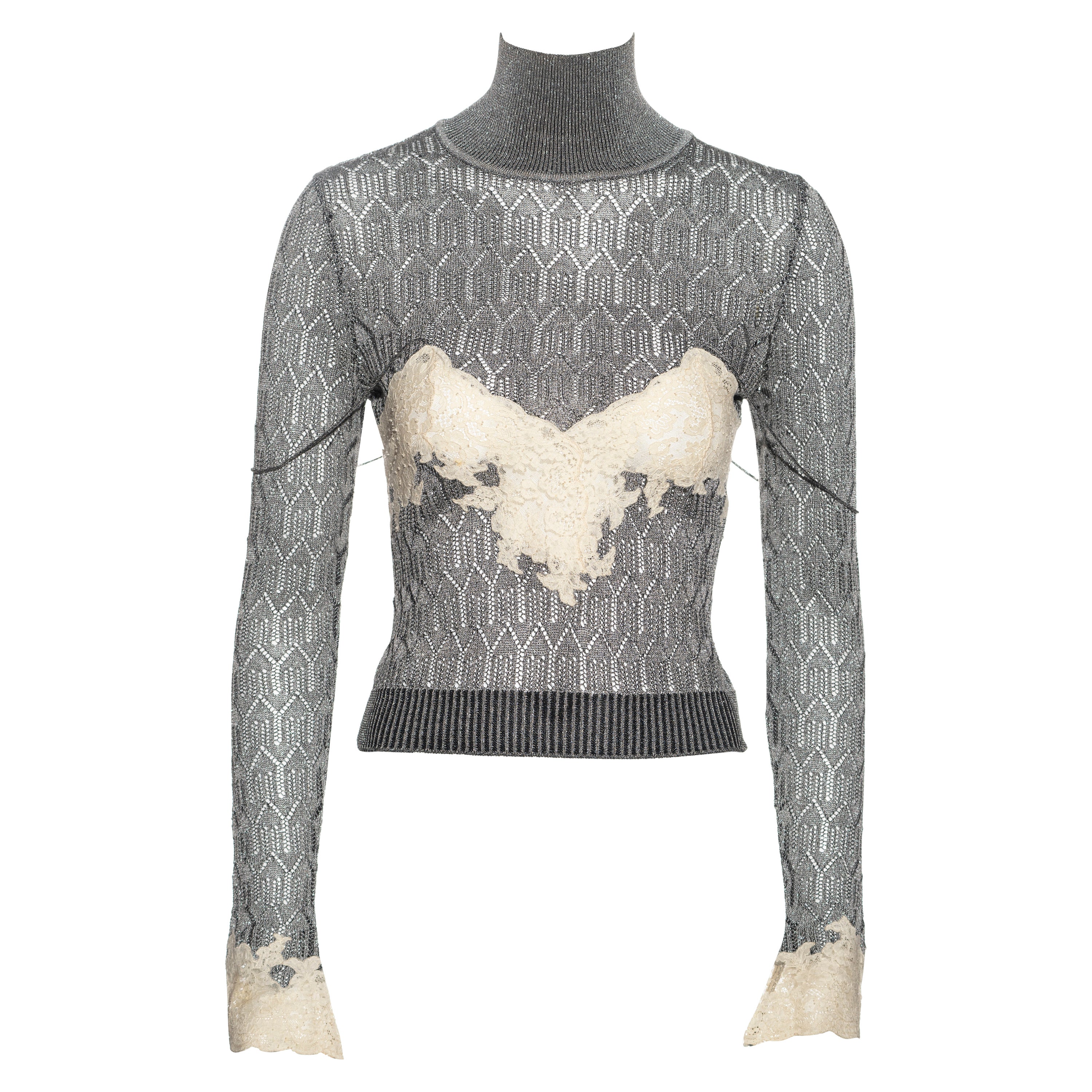 Christian Dior by John Galliano foiled silver knitted sweater, fw 1998 For Sale