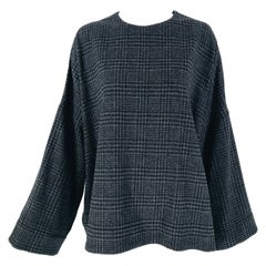 Lanvin Hiver 2015 Grey Wool Plaid Oversize Kimono Sleeve Top 
