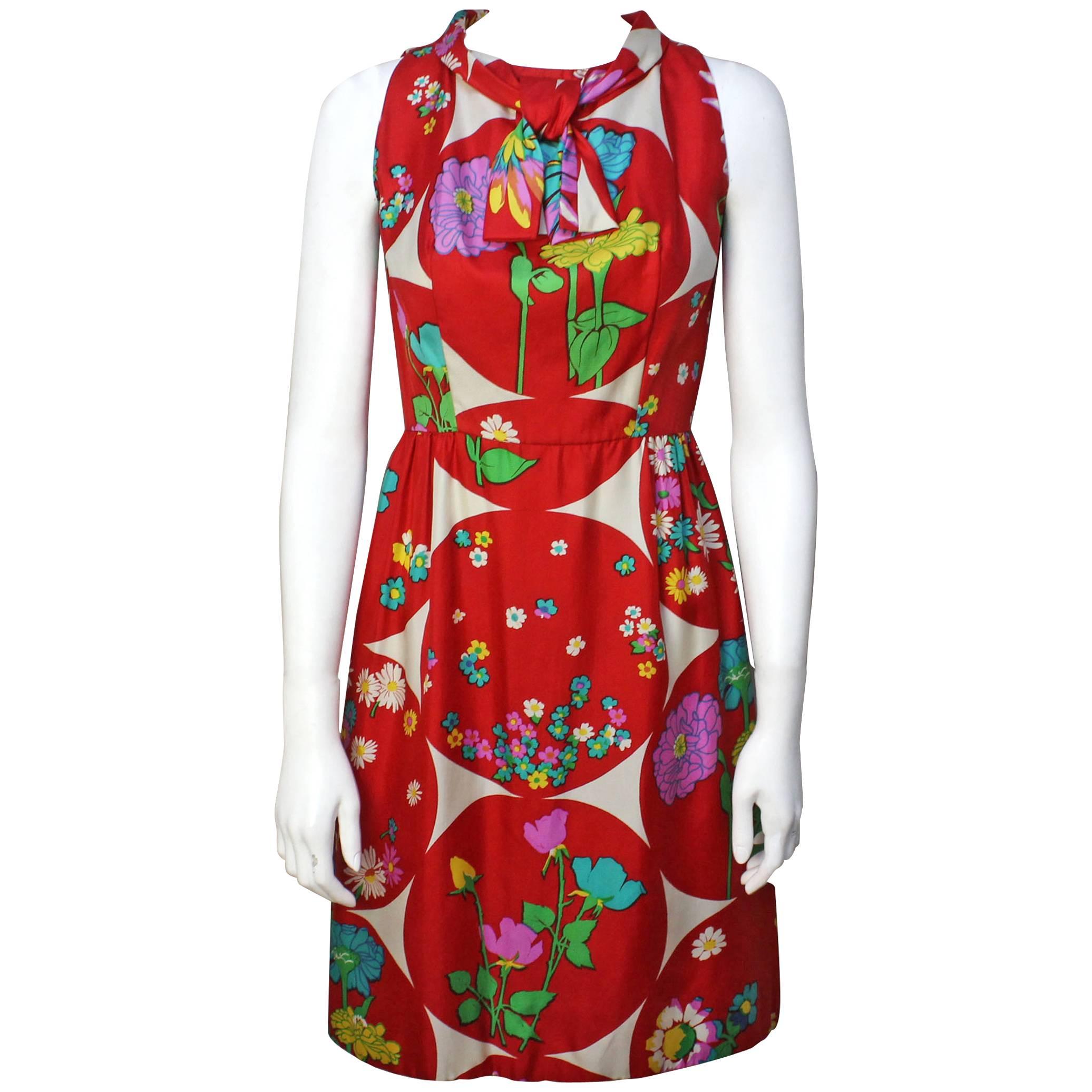 1960s British Moderns by Lito Manalang Silk Floral Dress For Sale