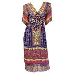 1970s Giorgio Saint Angelo Silk Chiffon Rhinestone Boho Tribal Vintage 70s Dress