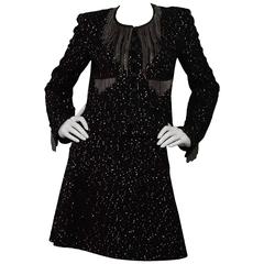 Chanel Black Tweed Sequin & Chain Fringe Skirt Suit sz 40 4