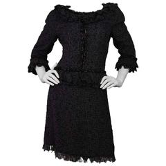 Chanel Black & Grey Tweed Fringe Skirt Suit sz 40 3