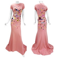 NWT Oscar De La Renta F/W 2021 Flower Embroidery Pink Maxi Silk Dress Gown