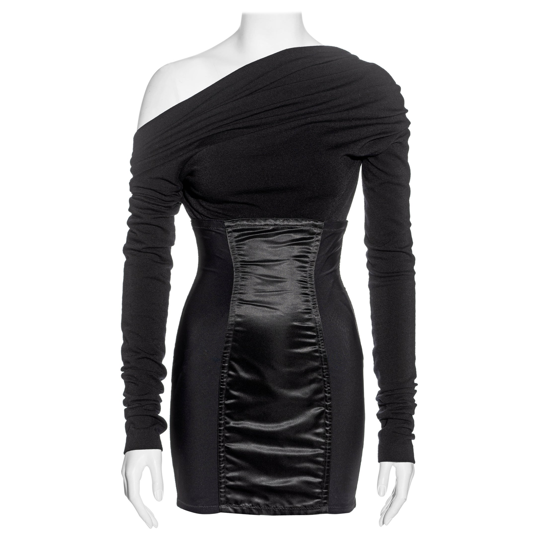 Dolce & Gabbana black spandex long sleeve mini dress, ss 1992 For Sale