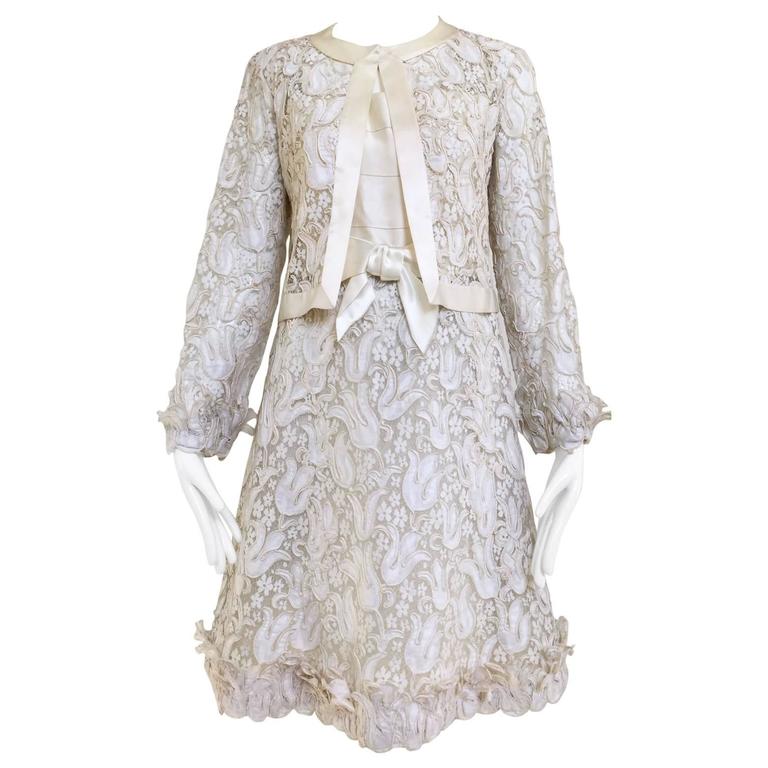 1960s CHANEL creme Darquer lace dress and jacket ensemble at 1stDibs