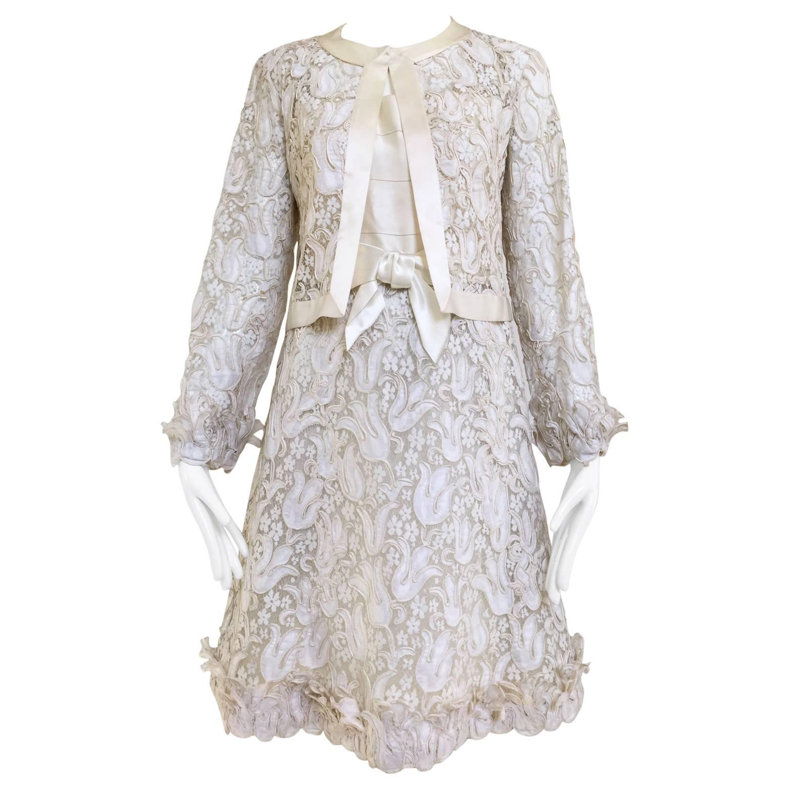 1960s CHANEL creme Darquer lace dress and jacket ensemble