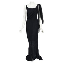 Vintage 2002 Chanel Cruise Collection Midnight Blue Silk Bias-Cut Draped Gown