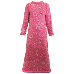 1960s Buble gum pink vintage silk beaded sequin gown 8