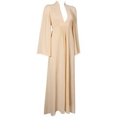 Ossie Clark für Radley:: cremefarbenes Moos-Crêpe-Kleid:: c. 1970er Jahre