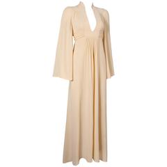 Vintage Ossie Clark for Radley cream moss crepe gown, c. 1970s