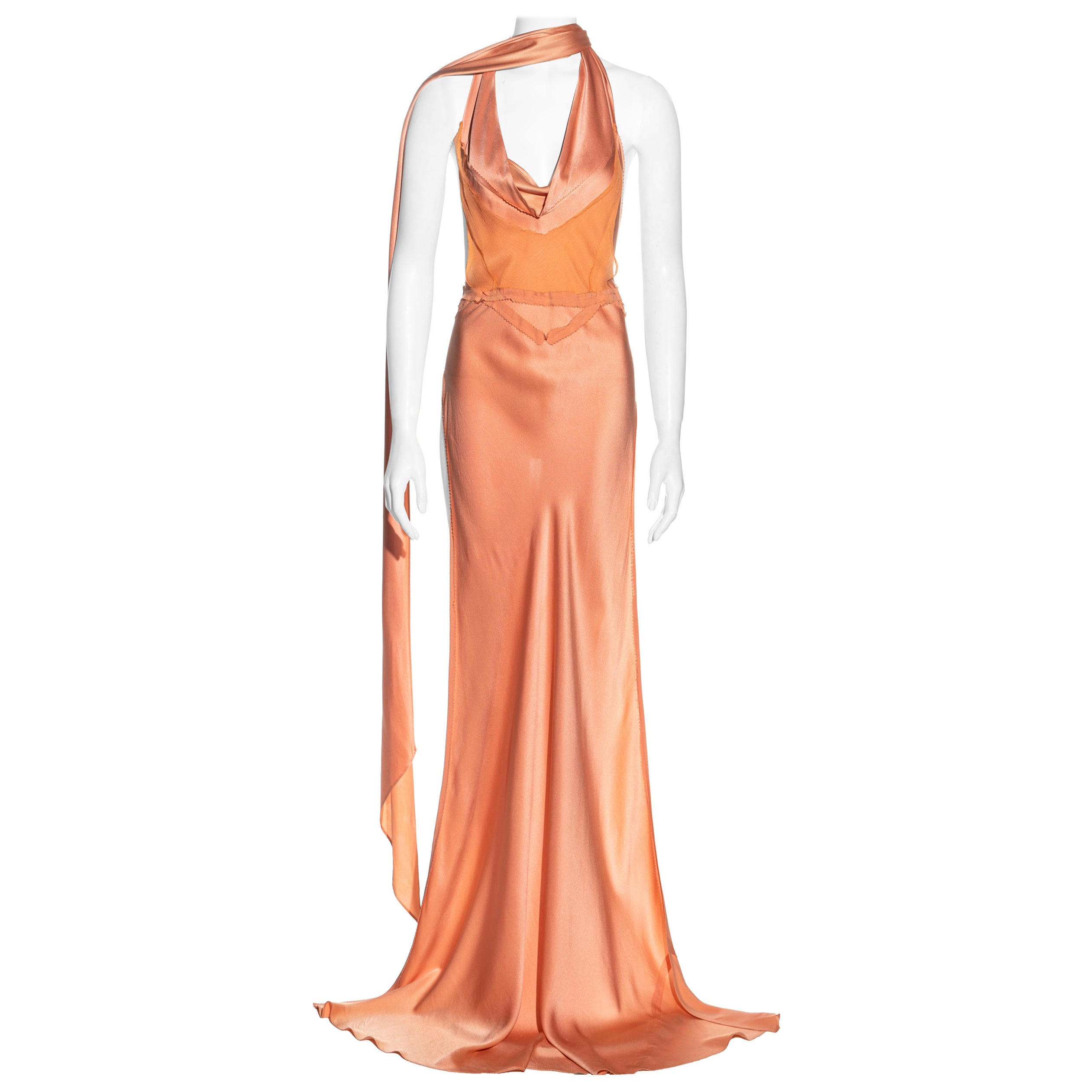 Jean Paul Gaultier peach bias cut silk backless maxi top / dress, ss 2002