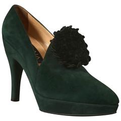 Retro Alaia green suede platform heels, c. 1980s