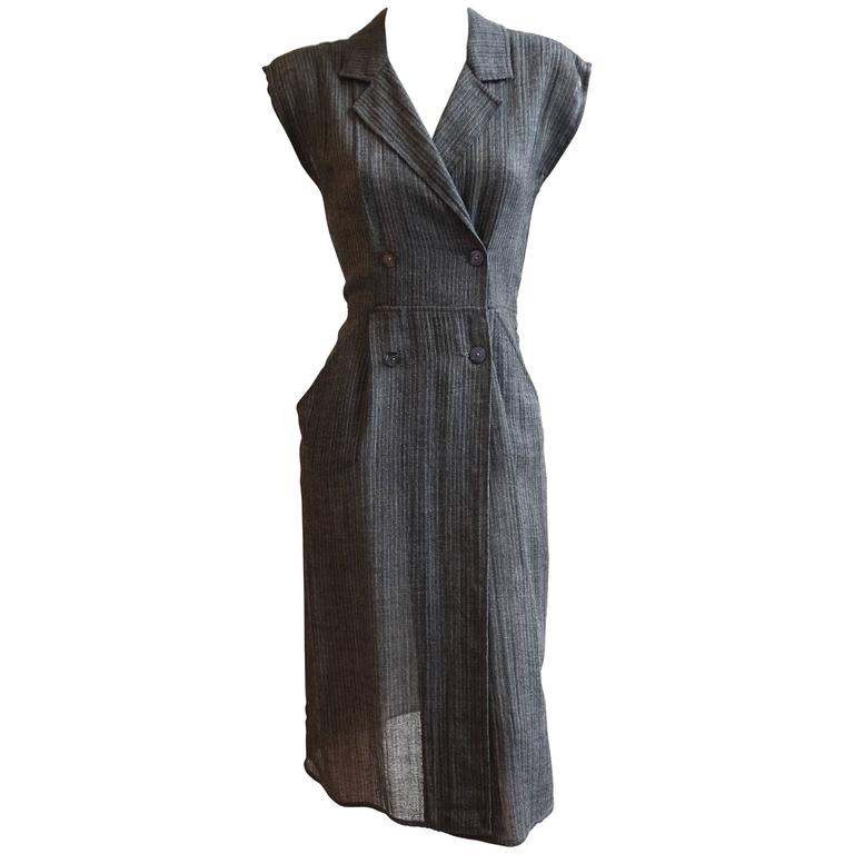 GUCCI Pinstripe Linen Double Breasted Dress For Sale at 1stDibs