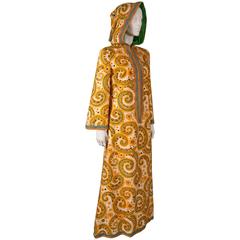 Thea Porter Couture embroidered raw silk hooded caftan c. 1970s