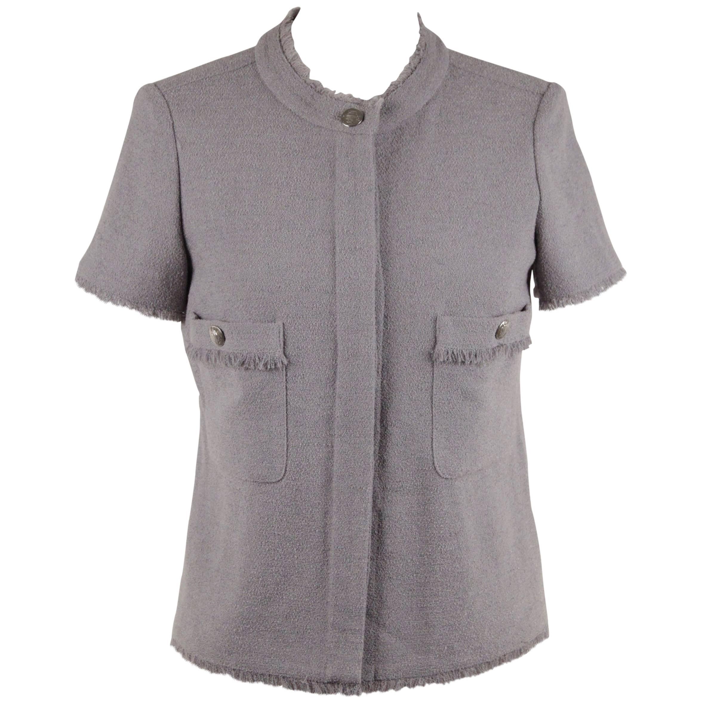 CHANEL Gray Wool Blend COCO LINE JACKET Short Sleeve Size 36