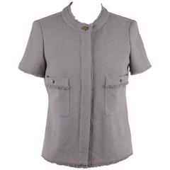 CHANEL Gray Wool Blend COCO LINE JACKET Short Sleeve Size 36 7