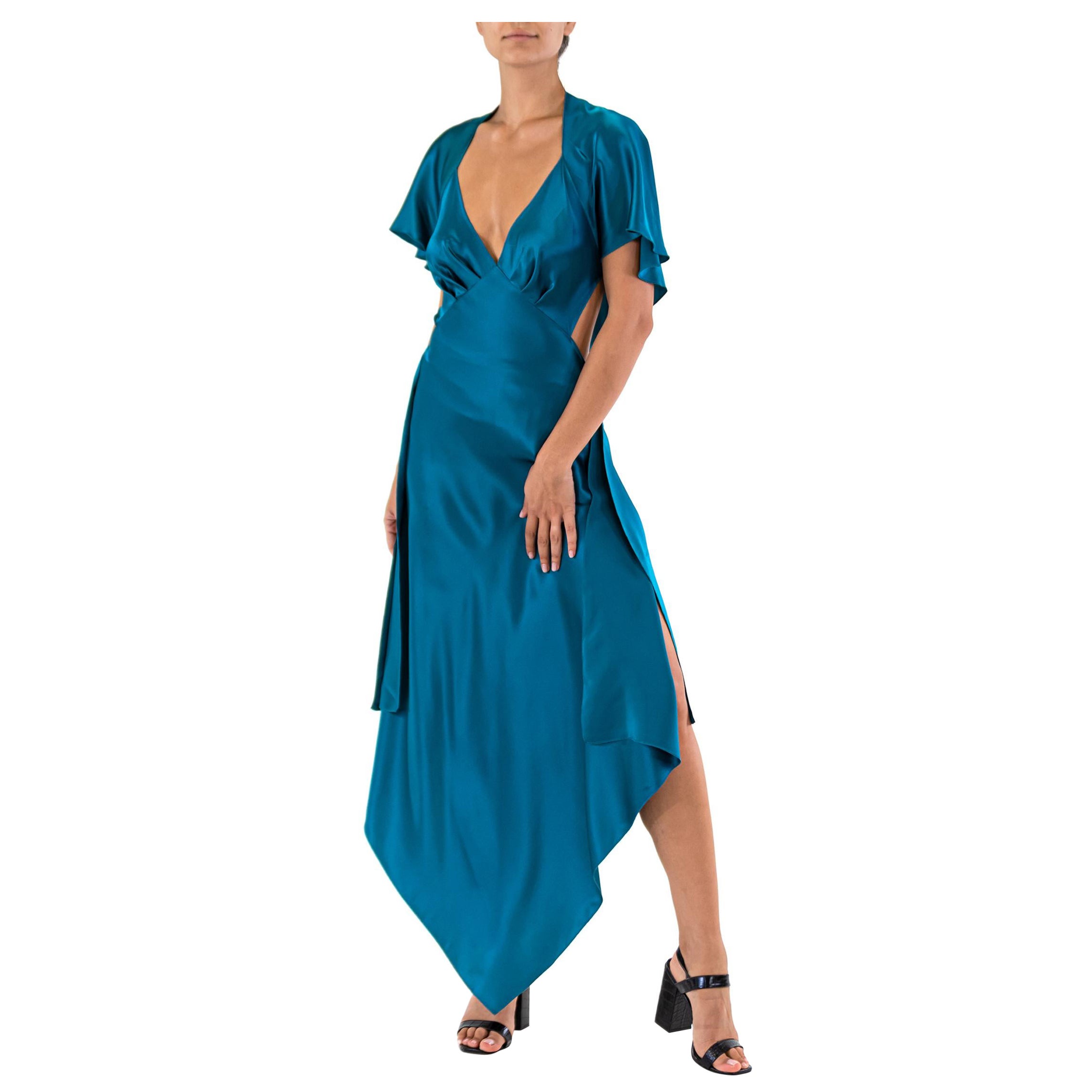 MORPHEW COLLECTION Lyons Blue Silk Charmeuse 3 Scarf Dress en vente
