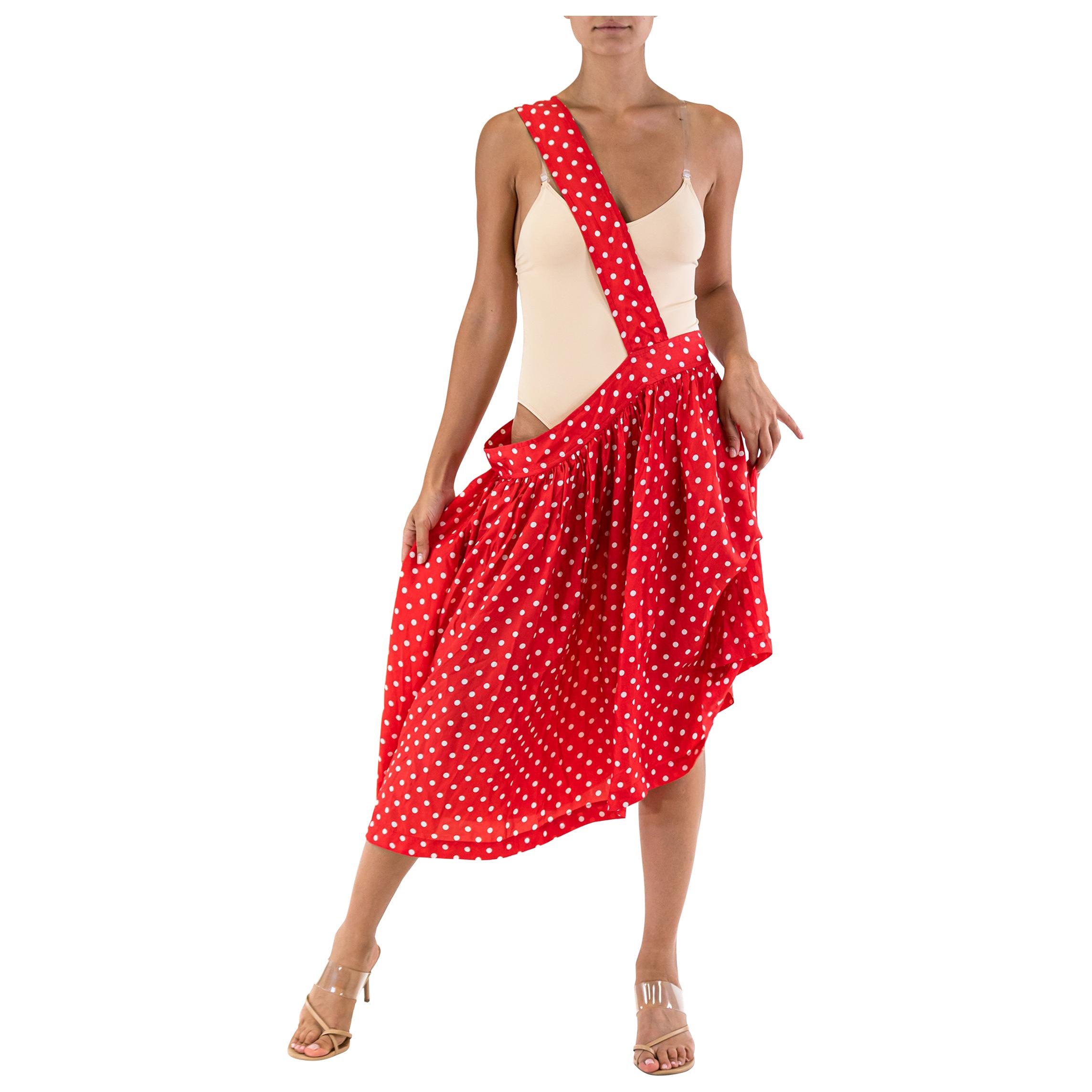 2000S COMME DES GARCONS Red & White Rayon Polka Dot Skirt For Sale