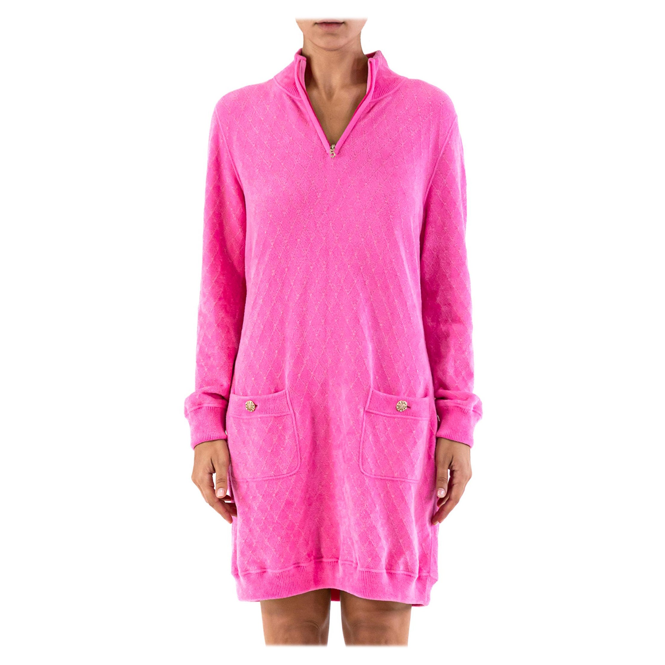 2000S Chanel Hot Pink Velour Dress For Sale