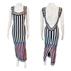 Azzedine Alaia S/S 1992 Runway Vintage Striped Bodycon Backless Maxi Dress